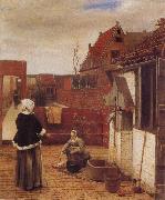 Pieter de Hooch A Woman and her Maid in  Courtyard oil